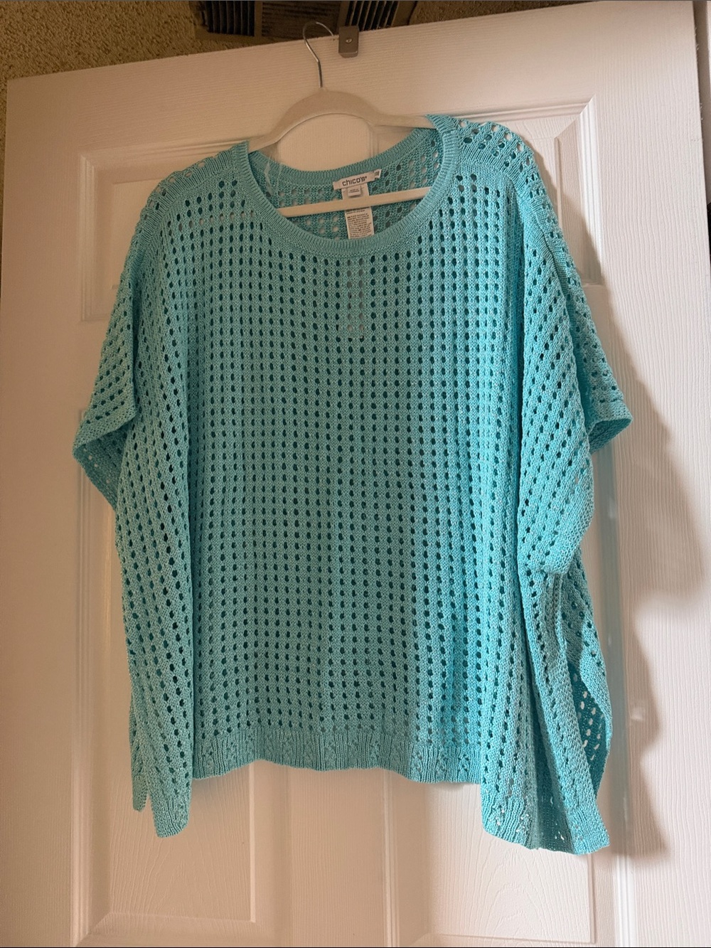 Chico's Aqua Open-Knit Poncho